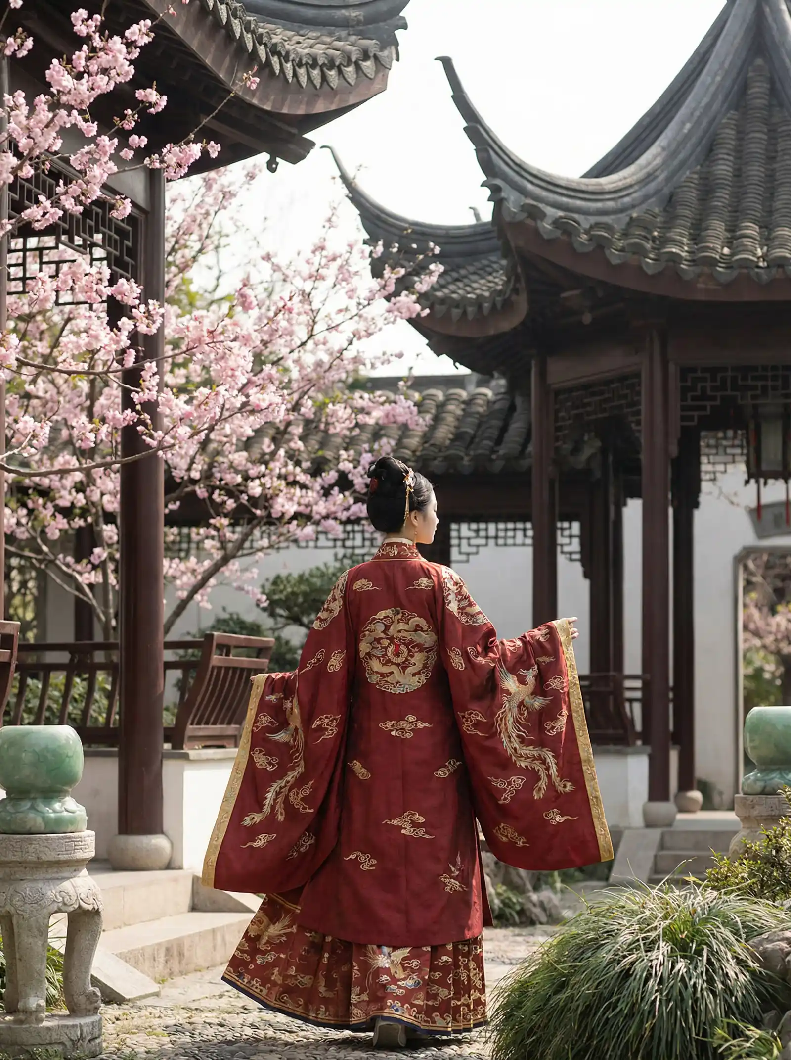 余欢水全集 明制汉服红色凤凰刺绣